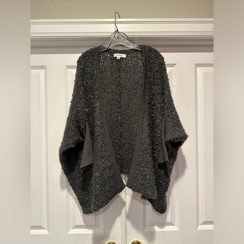 Calvin Klein Boho Open Front Grey Chunky Knit Bat… - image 1